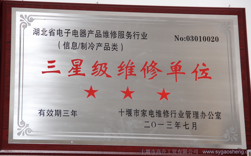 電子電器維修產品維修服務行業(yè)三星級維修單位